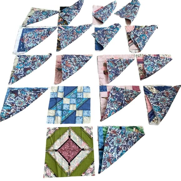 Handmade Quilt 12" Blocks Lot 19 Blue Pink UFOs Sewing Crafts Patchwork Pieced - Picture 2 of 16